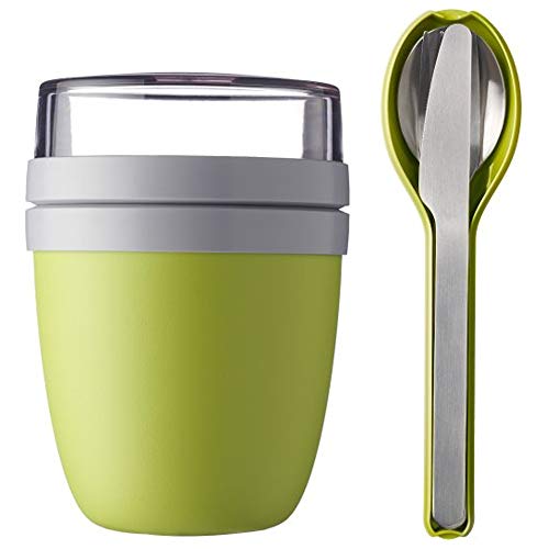 Mepal Lunchpot Plus - Juego de cubiertos para desayuno con vaso, color verde