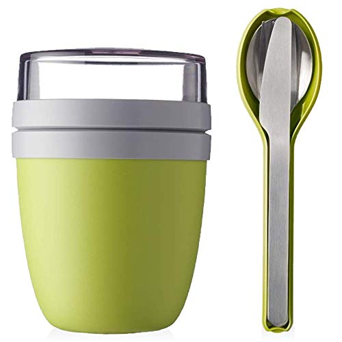 Mepal Lunchpot Plus - Juego de cubiertos para desayuno con vaso, color verde