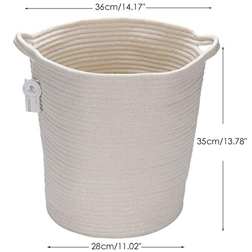Mer équipe en coton naturel fil Corde tissé panier de rangement Bin Panier avec poignées pour chambre Kid chambre de stockage (Blanc), Tissu, blanc, Tall