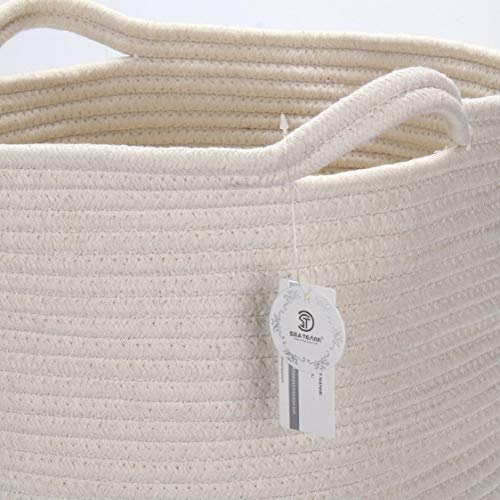 Mer équipe en coton naturel fil Corde tissé panier de rangement Bin Panier avec poignées pour chambre Kid chambre de stockage (Blanc), Tissu, blanc, Tall