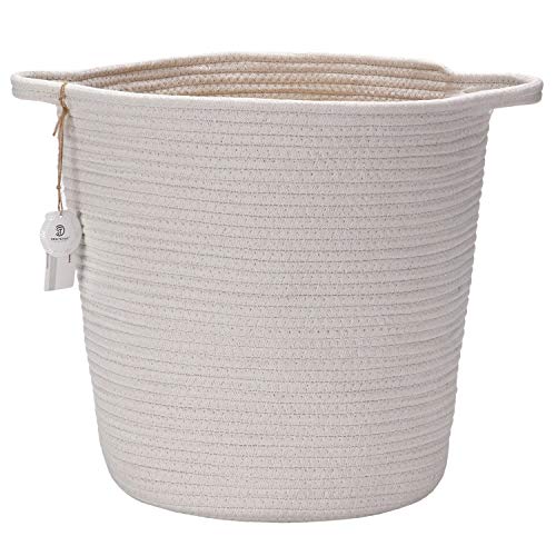Mer équipe en coton naturel fil Corde tissé panier de rangement Bin Panier avec poignées pour chambre Kid chambre de stockage (Blanc), Tissu, blanc, Tall