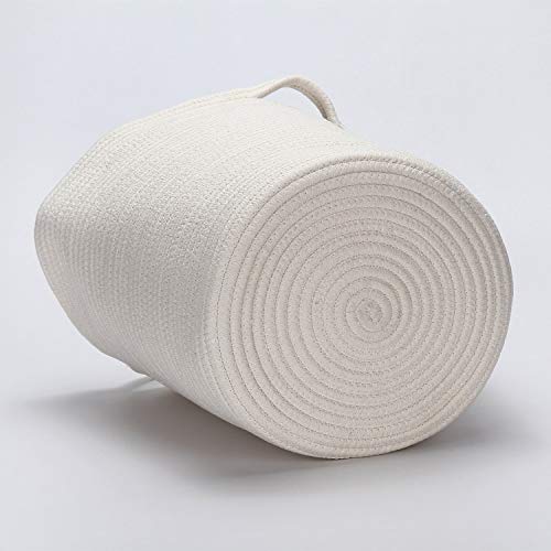 Mer équipe en coton naturel fil Corde tissé panier de rangement Bin Panier avec poignées pour chambre Kid chambre de stockage (Blanc), Tissu, blanc, Tall