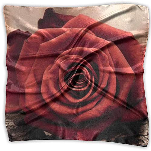 Merle House Rosa roja flor fotos mujer impresa bufanda cuadrada tocado cuello satinado bufandas abrigo chal pañuelo
