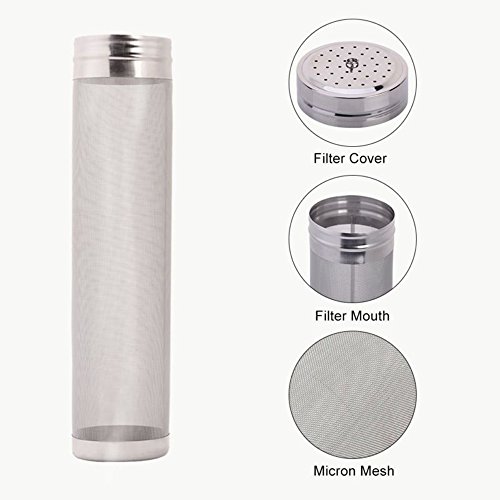 Merrday Filtro seco de la tolva de la Cerveza, Cartucho de Filtro de la Cerveza de la Malla del micrón del tamiz del Acero Inoxidable de (2.8‘’X11.8'')