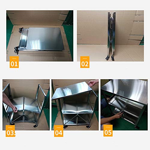 Mesa Carrito Camarera Cocina Móvil Plegable Acero Inoxidable Rueda Universal con Freno 3 Niveles Almacenamiento, Capacidad De Carga 100 Kg, 2 Materiales (Color : A, Tamaño : 60 x 45 x 80 CM)