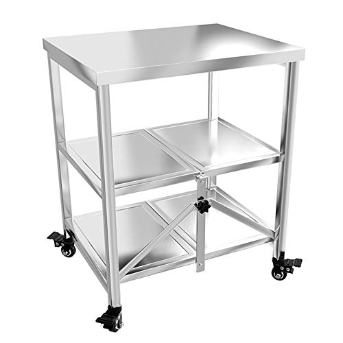 Mesa Carrito Camarera Cocina Móvil Plegable Acero Inoxidable Rueda Universal con Freno 3 Niveles Almacenamiento, Capacidad De Carga 100 Kg, 2 Materiales (Color : A, Tamaño : 60 x 45 x 80 CM)