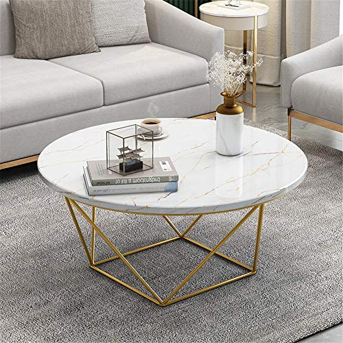 Mesa de café Moderna Ronda café mesa decorativa con el falso mármol del marco de sobremesa y oro del metal for la sala de estar de Ministerio del Interior para recibir, estudiar con almacenamiento ocu