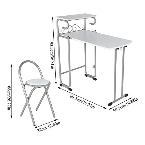Mesa para Cocina de Bar Plegable, Incluye Dos Taburetes Mesa de Cocina Moderna Conjunto de Comedor de Desayuno Cena de Acero con Tablero de Madera, 89 x 50 x 93cm