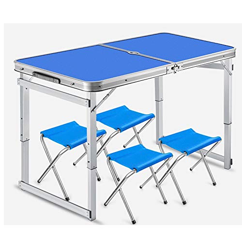 Mesa plegable Mesa plegable al aire libre con el paraguas agujero y 4 sillas, cubierta portátil comida campestre que acampa tabla del banquete de boda del jardín Buffet Cocina Desayuno Bastidor de mer