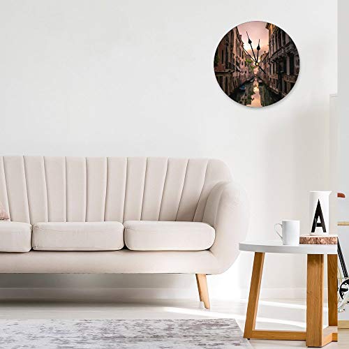 Mesllings - Reloj de Pared de Cristal Redondo, diseño de Canal de Venecia, Estilo Italiano, para Cocina, Oficina, Reloj de Pared Retro, Accesorios de decoración del hogar