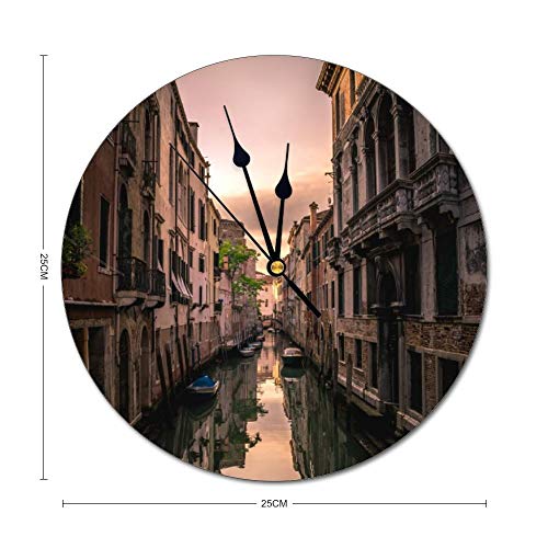 Mesllings - Reloj de Pared de Cristal Redondo, diseño de Canal de Venecia, Estilo Italiano, para Cocina, Oficina, Reloj de Pared Retro, Accesorios de decoración del hogar