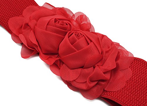 Meta-U - Cinturón elástico para mujer - Fantasía floral rojo talla unica