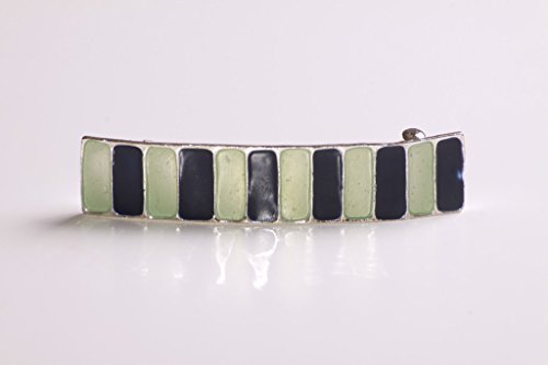 METAL DE PLATA AZUL MARINO Y VERDE PASTEL DE LA RAYA DE LA LACA DEL PELO CLIP PASADOR FRANCÉS (ZX46)