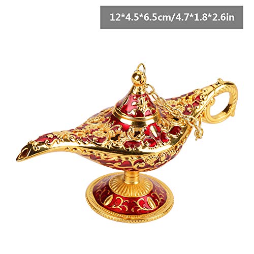 Metal Tallado Aladdin Lámpara Magic Vintage Inicio Té Aceite Olla Arte árabe Artesanía Regalo Rare Retro Leyenda Color Aladdin Genie Luz Deseando Lámpara Pot Potable (Rojo)
