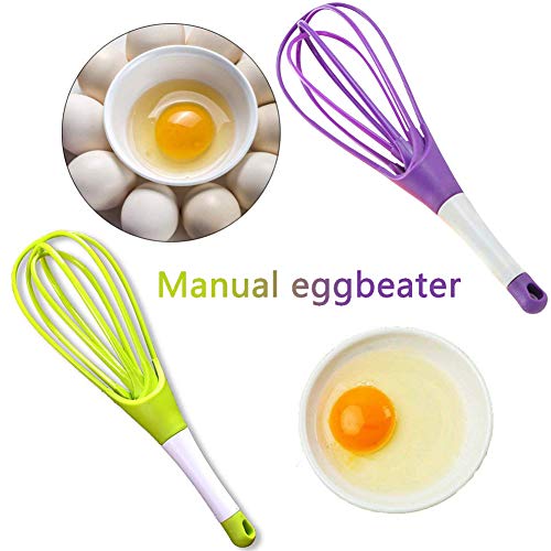 Mezclador Manual,BETOY 2 pieza Batidor de huevo manual Varillas de batir de Huevo Batidor Rotativo batidor manual en plástico Adecuado para cocina, hotel, restaurante, panadería, verde, morado.