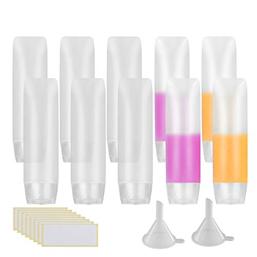 MEZOOM 10pcs Botellas de Viaje de Silicona Envases Vacios 50ml Frascos de Loción Viaje Botellas Plastico Transparente Botes Cosmetica Contenedor de Líquidos para Negocios Piscinas Gimnasios
