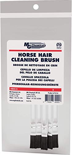 MG Chemicals 855 Cepillo de limpieza técnica para ácido de con mango de hojalata de 6", cerdas de pelo de caballo, 1/4" de largo x 3/8" de ancho (bolsa de 5 cepillos)