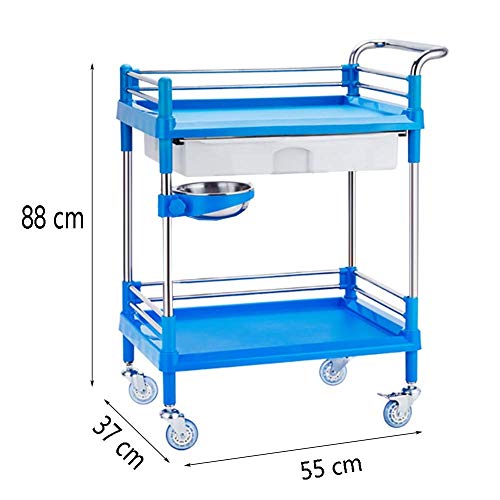 MHBGX Carro, Reciclaje, Vehículos Salón Azul de la Compra Utilidad Belleza con el Cajón Silencioso Ruedas, Acero Inoxidable Carro para la Preparación Médica, 55X37X88Cm