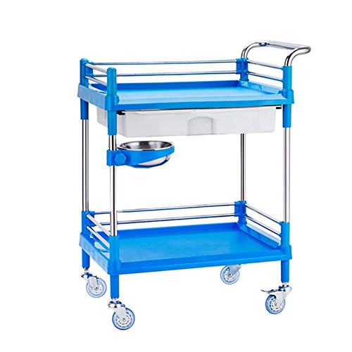 MHBGX Carro, Reciclaje, Vehículos Salón Azul de la Compra Utilidad Belleza con el Cajón Silencioso Ruedas, Acero Inoxidable Carro para la Preparación Médica, 55X37X88Cm