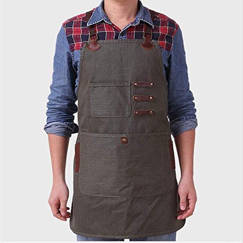 mhde Delantales Canvas Work Shop Delantal Creativo Cuero Genuino Impermeable Bartender/Gardner Delantal Toalla Loop Carpenter Delantal   Negro