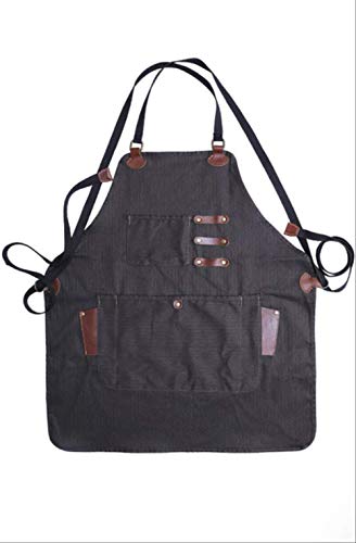 mhde Delantales Canvas Work Shop Delantal Creativo Cuero Genuino Impermeable Bartender/Gardner Delantal Toalla Loop Carpenter Delantal   Negro