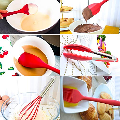 mi ji 10pcs de Silicona Utensilios de Cocina Set de Prueba de Calor Antiadherente de Silicona Utensilios de Cocina con el Kit de Herramientas de Cocina Barbacoa núcleo sólido con una espátul