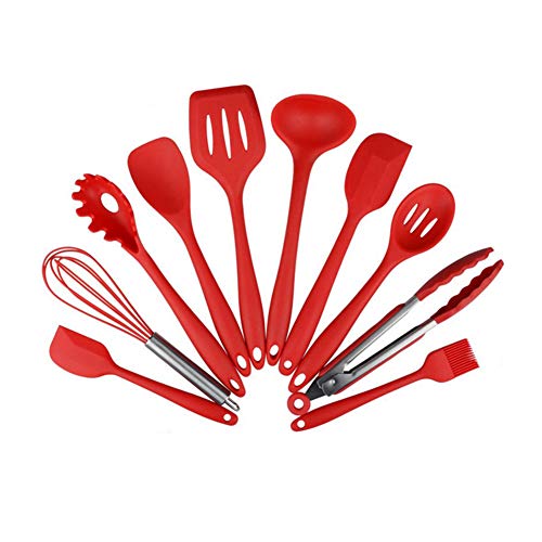 mi ji 10pcs de Silicona Utensilios de Cocina Set de Prueba de Calor Antiadherente de Silicona Utensilios de Cocina con el Kit de Herramientas de Cocina Barbacoa núcleo sólido con una espátul