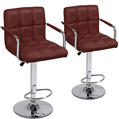 MIADOMODO Taburete de Bar - con Reposapies y Reposabrazos, Base de Metal, Giratorio y Regulable en Altura, Color y Juego a Elegir - Sedia, Silla, Taburete, Comedor, Mueble (Vino Rojo, Juego de 2)