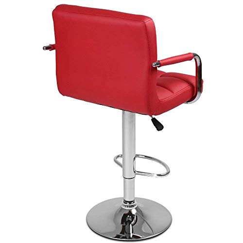 MIADOMODO Taburete de Bar - con Reposapies y Reposabrazos, Base de Metal, Giratorio y Regulable en Altura, Color y Juego a Elegir - Sedia, Silla, Taburete, Comedor, Mueble (Rojo, 1 Pieza)