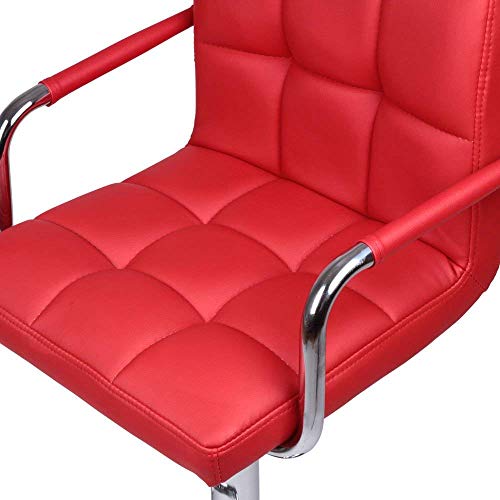 MIADOMODO Taburete de Bar - con Reposapies y Reposabrazos, Base de Metal, Giratorio y Regulable en Altura, Color y Juego a Elegir - Sedia, Silla, Taburete, Comedor, Mueble (Rojo, 1 Pieza)