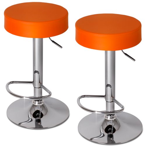 MIADOMODO Taburete de Bar - Diseño Clásico, con Reposapies, Giratorio y Regulable en Altura, Color y Juego a Elegir - Sedia, Silla, Taburete, Comedor, Mueble de Bar (Naranja, Juego de 2)