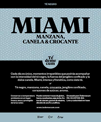 MIAMI Gourmet 100gr. Té negro, manzana, canela, crocante, jengibre confitado, corazones de azúcar, aroma.