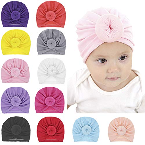 Miaoo - Gorro turbante de algodón suave para recién nacidas, prendas para la cabeza con pliegues amarillo Amarillo brillante. 0 Months