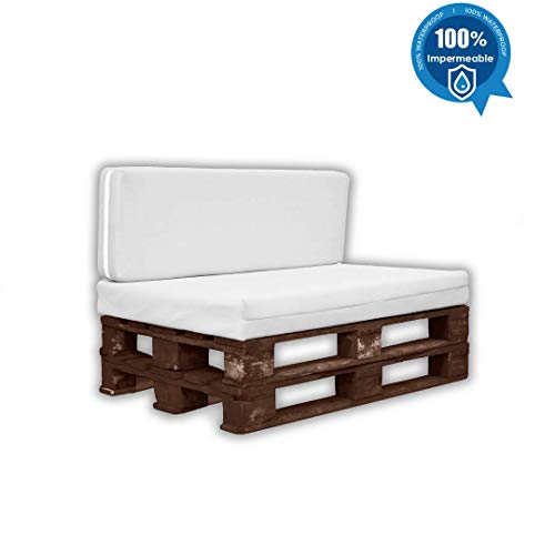 MICAMAMELLAMA Pack Asiento + Respaldo para Sofá de Palet Exterior e Interior - Funda Náutica Blanca - Espuma HR Alta Densidad - Grosor 12cm