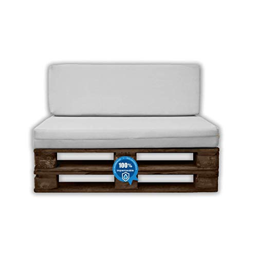 MICAMAMELLAMA Pack Asiento + Respaldo para Sofá de Palet Exterior e Interior - Funda Náutica Blanca - Espuma HR Alta Densidad - Grosor 12cm