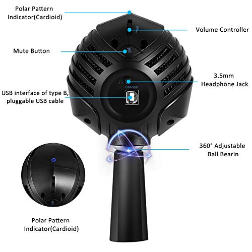 Micrófono de Condensador USB, ammoon Micrófono de PC con Cable MIC con Sobremesa Mini Trípode Soporte para PC Ordenador Portátil