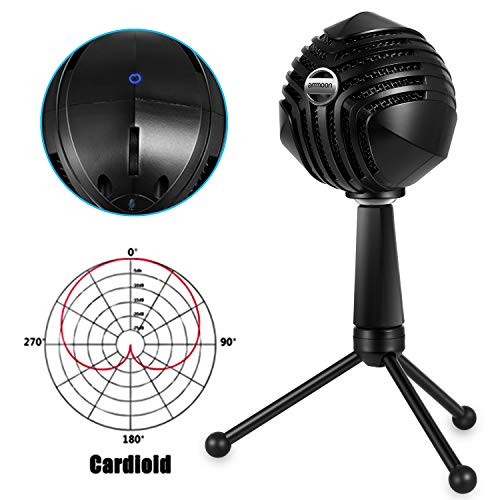 Micrófono de Condensador USB, ammoon Micrófono de PC con Cable MIC con Sobremesa Mini Trípode Soporte para PC Ordenador Portátil