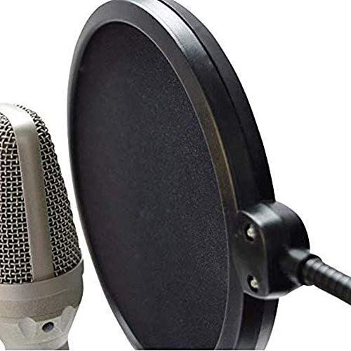 Microphone Pop Filter/amortiguador de aire para micrófono de estudio/soporte giratorio de 360º y brazo flexible/Metal/negro