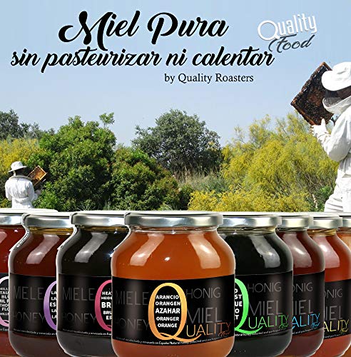 Miel pura de abeja 100%. Miel cruda de Azahar. 1 Kg. Producida en España. Sin pasteurizar ni calentar. Artesana de alta calidad. Tarro de cristal. Gran variedad de exquisitos sabores.