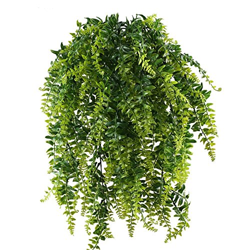 MIHOUNION 2pcs Planta Enredadera Artificial Exterior Interior Helecho de Boston Artificial Hiedra Plastico Yedra Decoracion Planta Artificial Colgante Verde para Maceta Terraza Pared Balcon Cesta