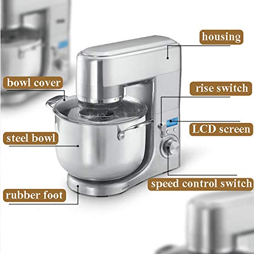MIJOGO 1500W batidora de pie con Cabeza inclinable 10L Profesional batidora, Mezclador eléctrico de la Cocina con el Gancho amasador, Bata y Beater - LCD HD Display, Sistema de Mezcla planetaria
