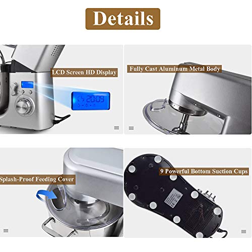 MIJOGO 1500W batidora de pie con Cabeza inclinable 10L Profesional batidora, Mezclador eléctrico de la Cocina con el Gancho amasador, Bata y Beater - LCD HD Display, Sistema de Mezcla planetaria