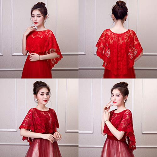MIKI-Z Vintage para Mujer de Encaje Floral Completo Cape Wrap Cuello Redondo Crochet Sheer Shawl Shrug Color sólido Verano Alto bajo Nupcial Capelet Bolero