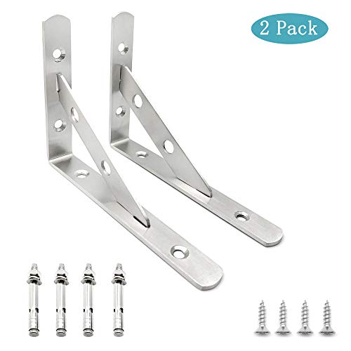 Mila-Amaz 2 Pcs Soporte para Estante, 90 Grado Soporte de Angulo para de Acero Inoxidable 105 X 150 mm Corner Brace con Tornillos para Estante de Carga Pared Colgantes