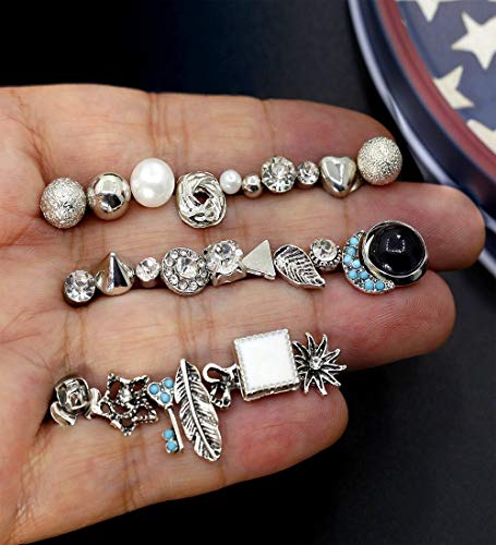 Milacolato 27 Assorted Multiple Studs Earring Set para Mujeres Niñas Bohemia Retro Vintage Style Earrings Paquete de tarjeta