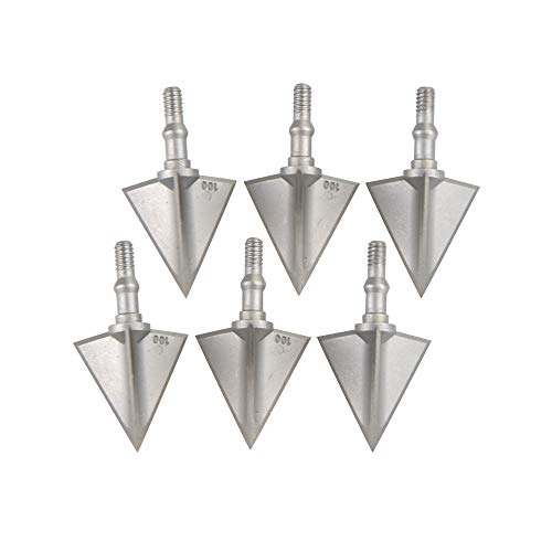 MILAEM 6 Piezas de Metal Tiro con Arco Punta Ancha 100 Grano 3 Cuchillas fijas Caza Exterior Tornillos de Flecha Puntas de Flecha Punto para Flechas de Arco Compuesto y recurvo