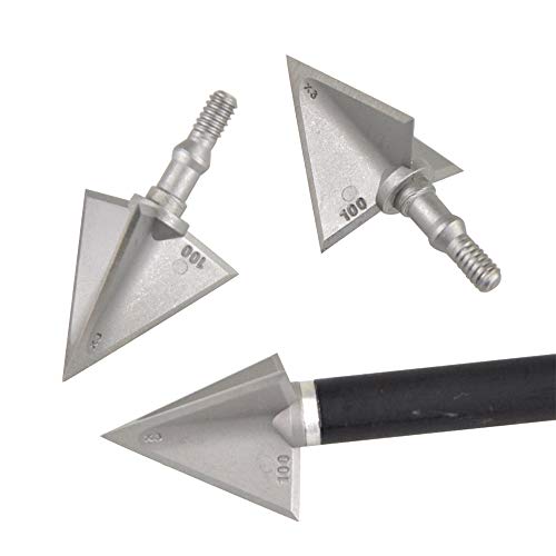 MILAEM 6 Piezas de Metal Tiro con Arco Punta Ancha 100 Grano 3 Cuchillas fijas Caza Exterior Tornillos de Flecha Puntas de Flecha Punto para Flechas de Arco Compuesto y recurvo