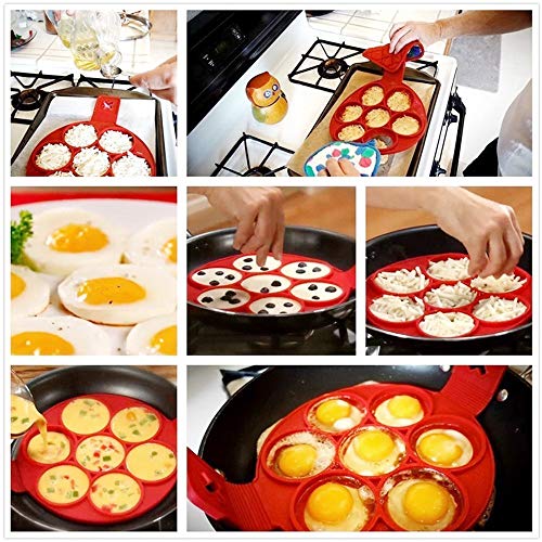 MIMORE Moldes de silicona para panqueques, reutilizables, antiadherentes, para hornear huevos, pastel, herramienta para hacer panqueques (rojo)