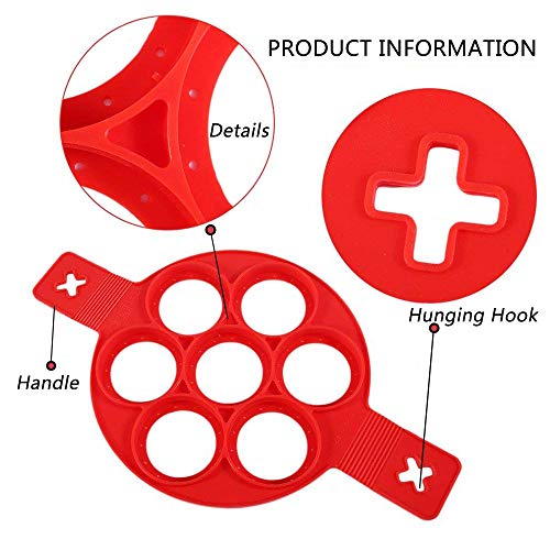 MIMORE Moldes de silicona para panqueques, reutilizables, antiadherentes, para hornear huevos, pastel, herramienta para hacer panqueques (rojo)