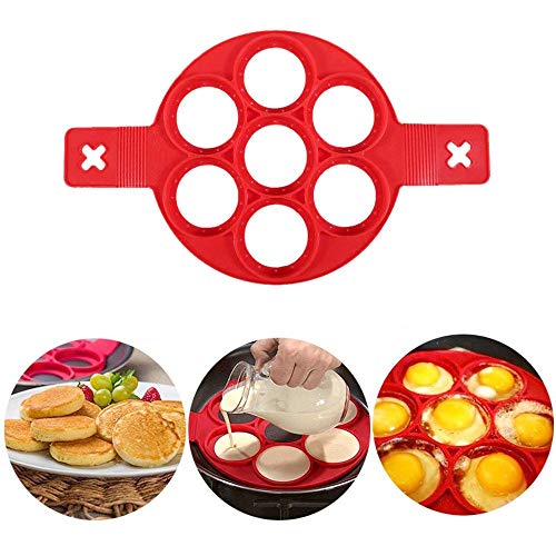 MIMORE Moldes de silicona para panqueques, reutilizables, antiadherentes, para hornear huevos, pastel, herramienta para hacer panqueques (rojo)
